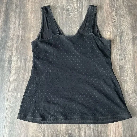 Vtg INC Sleeveless Mesh Overlay Tank Top Shirt Medium Petite Black Brown VNeck - Picture 3 of 5